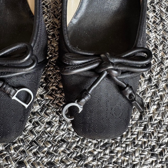 Dior "Black Monogram Canvas - Mid Heel Pumps - Leather Bow, Dangling CD Charms - Picture 10 of 12